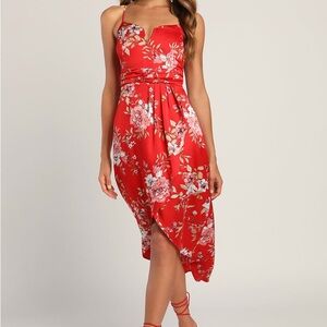 Lulus “My Favorite Day” Floral Red Midi Dress